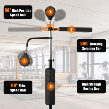Garvee Boxing Speed Trainer, Freestanding Punching Bag 360° Spinning Bar with Reflex Speed Balls & Gloves, Fillable Base Speed Punching Bag Stand Height Adjustable for Teens Adults Boxing Training