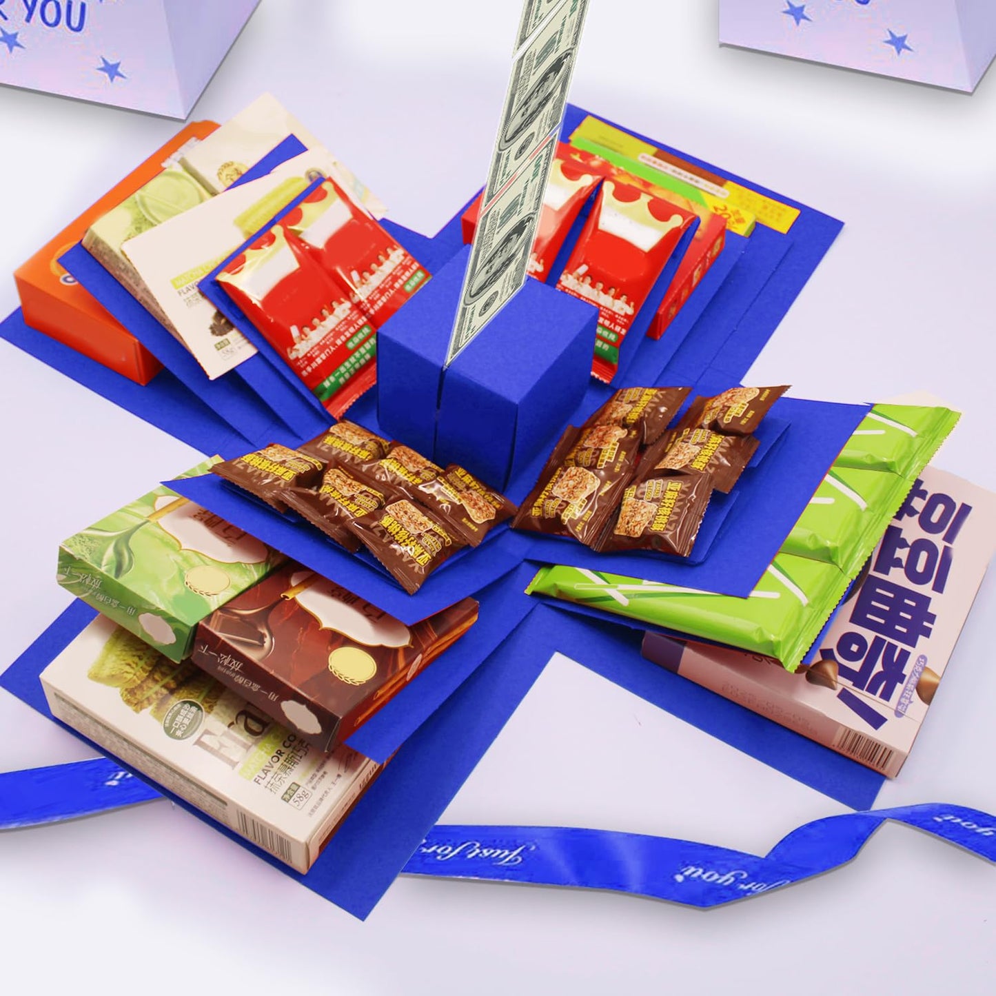 5-Layer creative explosion gift box, gift wrap box. Creating a 5-Layer of various gifts by yourself. An ideal, mysterious self-made gift for birthday, Christmas and anniversaries. (Blue, Square)