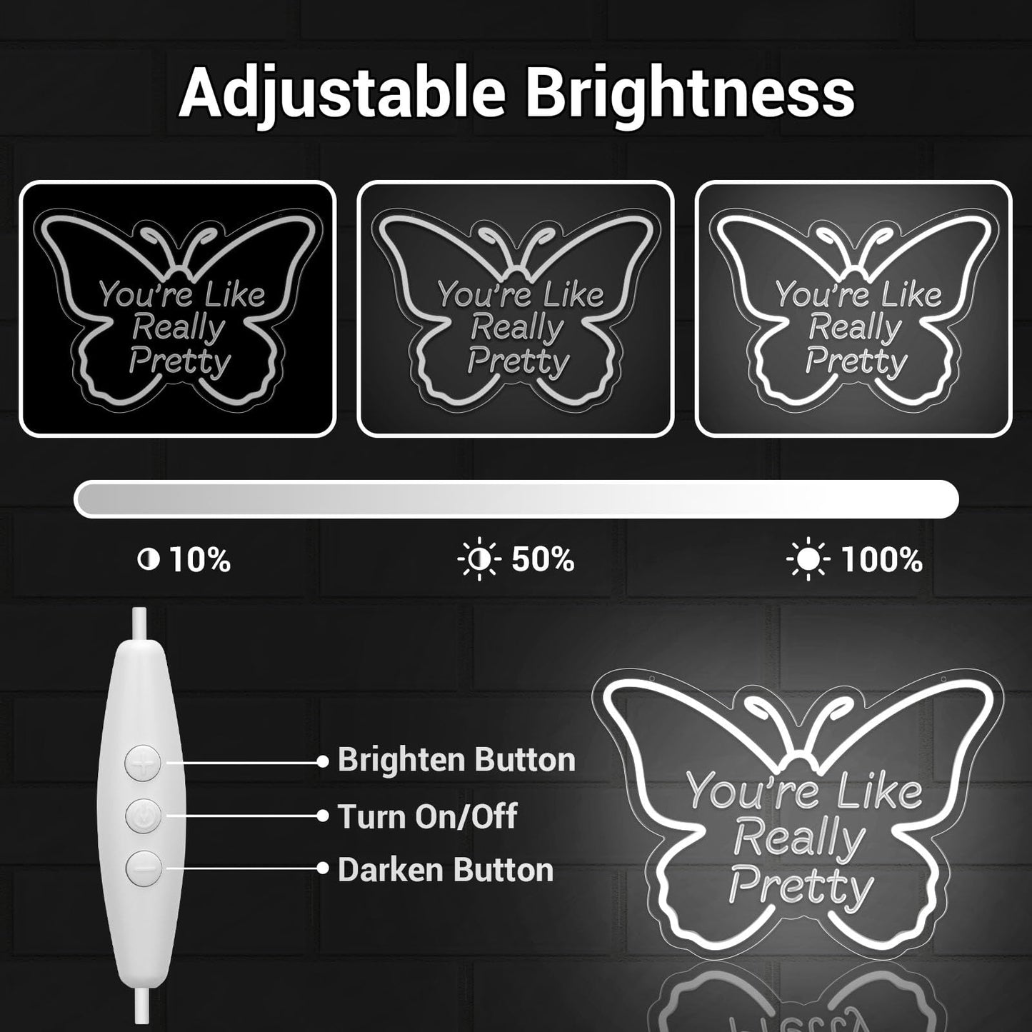LMHSE You're Like Really Pretty Neon Sign, LED Neon Signs for Wall Decor Dimmable Aesthetic Butterfly Room Decor for Teen Girl, Bedroom, Wedding Decor, Gift for Birthday, Christmas (White)