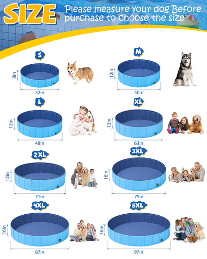 YSJILIDE Portable Dog Pool PVC Pet Swimming Bathtub Collapsible Hard Plastic Pool for Pets to Swim and Bath (M-40"x 12" Blue)