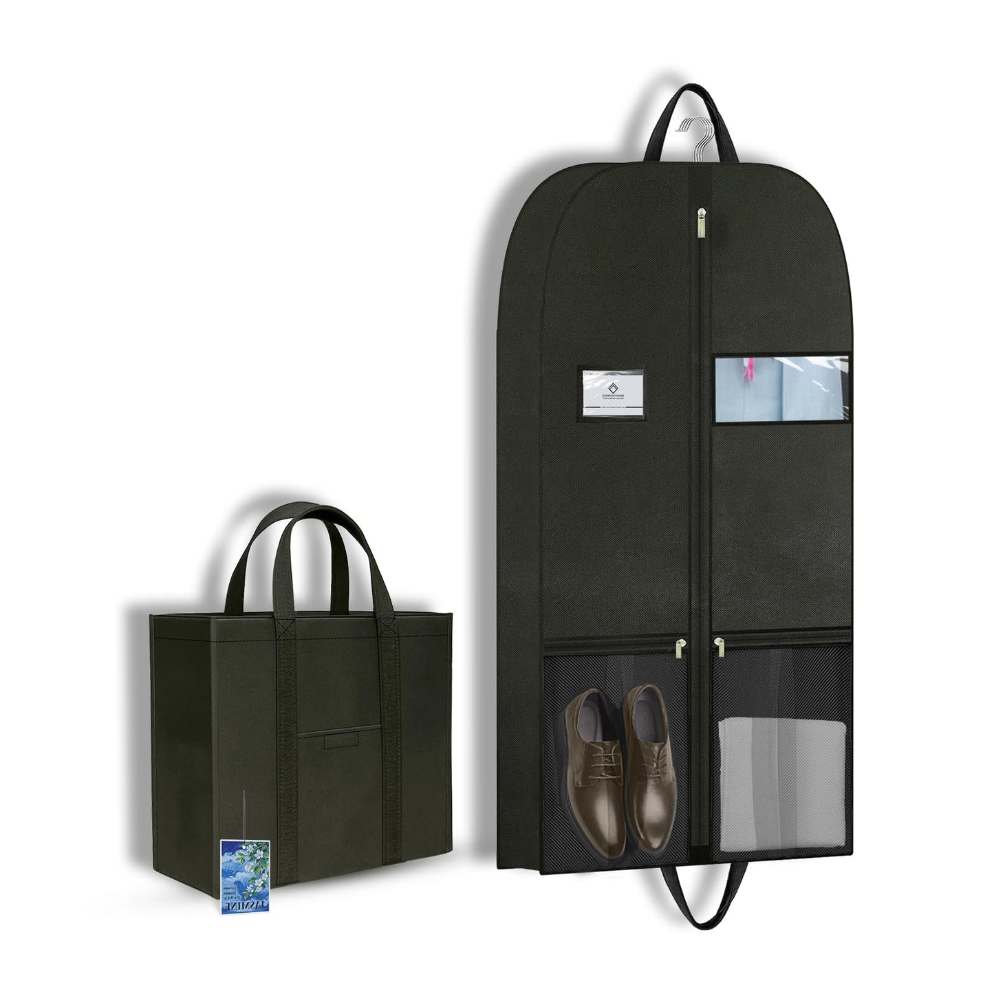 Business Travel Garment Bag, Suit Bags for Men for Sales Professional, Foldable Suit Carrier with Shoe Compartment, Clear Window, Handle, Zipper, Wrinkle Free Suit Bag for Flights, Office, Hotels