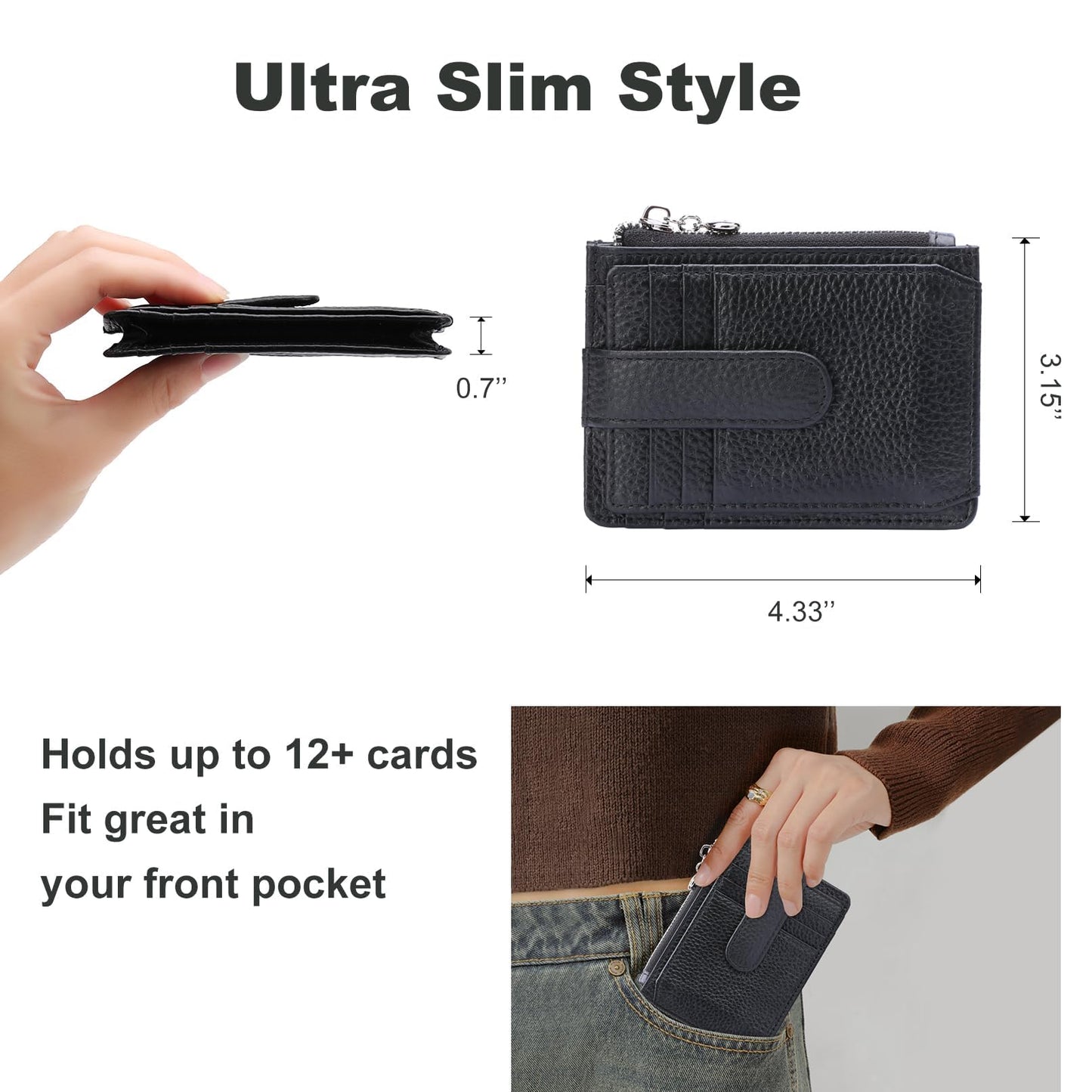 Fependu Slim Wallet for Women Thin Womens Card Holder RFID Blocking Genuine Leather Small Wallets Black