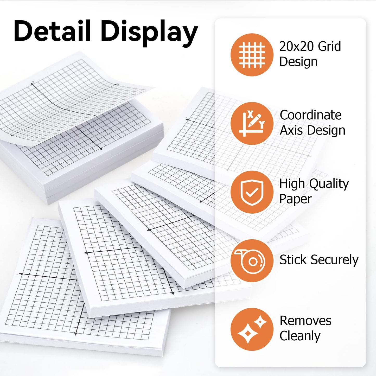 Graph Sticky Notes, 8 Pads, 3x3 Inch, Graph Paper Sticky Notes, Grid Sticky Notes, Coordinate Plane Sticky Notes for Office School Math Supplies