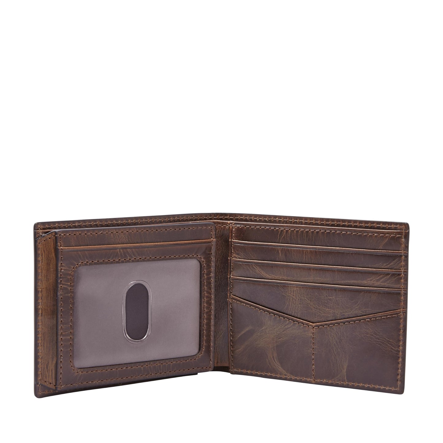 Fossil Men's Wallet, Derrick Leather RFID-Blocking Wallet, Bifold with Flip ID, Dark Brown