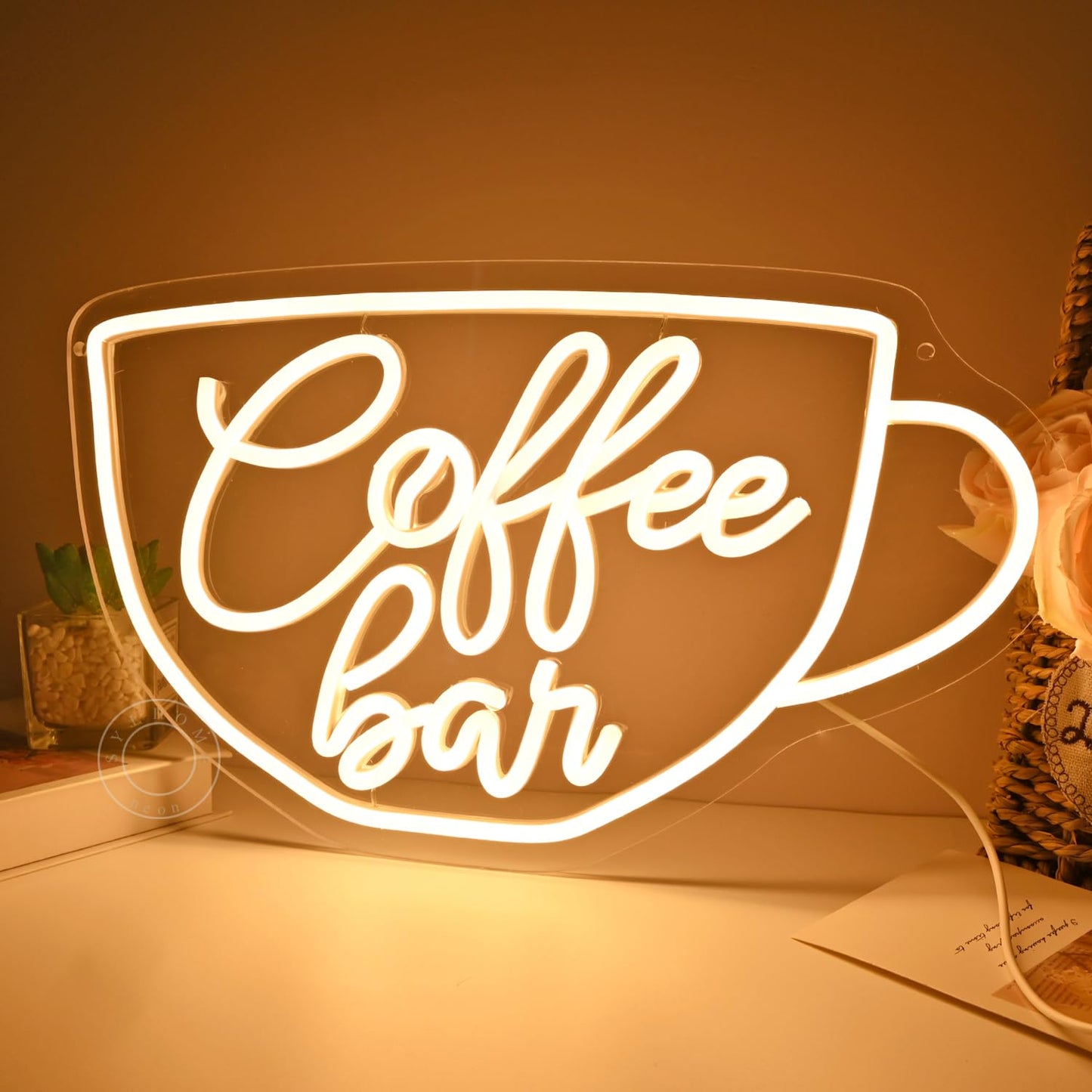 SYLHOME Coffee Bar Led Neon Light Sign Coffee Shop Business Home Bedroom Kitchen Restaurant Birthday Christmas Party Light Up Sign 15.75" X 9.4" USB Warm White