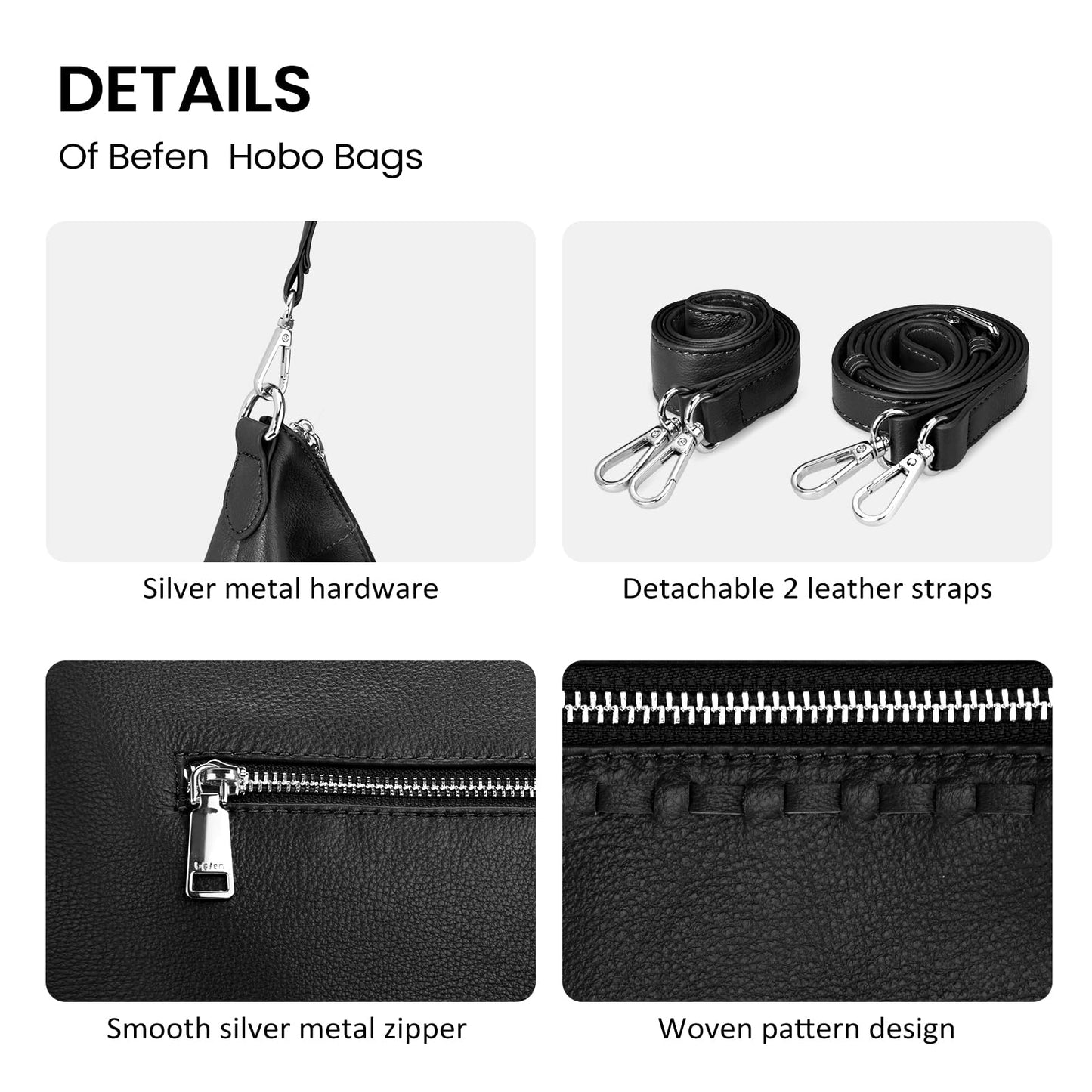 befen Black Leather Purse for Women Trendy, Womens Medium Genuine Leather Hobo Purse, 2026 Crossbody Shoulder Handbags for Women Lightweight