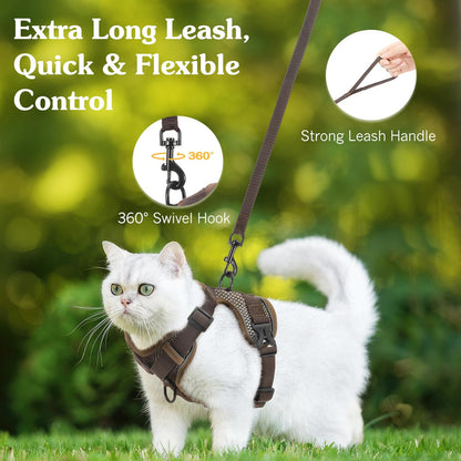 VavoPaw Cat Harness and Leash Set for Walking, Adjustable Kitten Vest Harness with Reflective Strip Breathable Mesh, Escape Proof Soft Pet Safety Vest for Cats, Kittens, Puppies, S Coffee