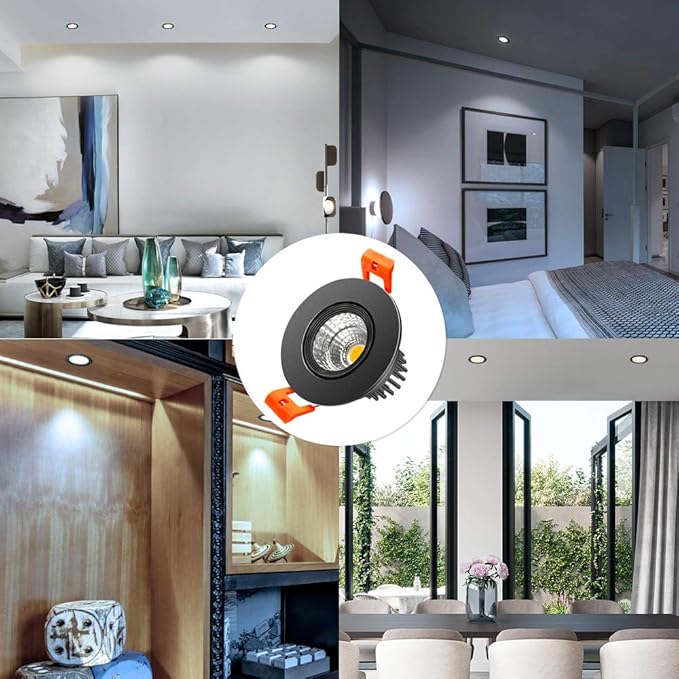 2 Inch Downlight, 3W Recessed LED Lighting COB Dimmable, 5000K Daylight White, CRI80, Black Trim, Ceiling Lights With Driver, 1 Pack