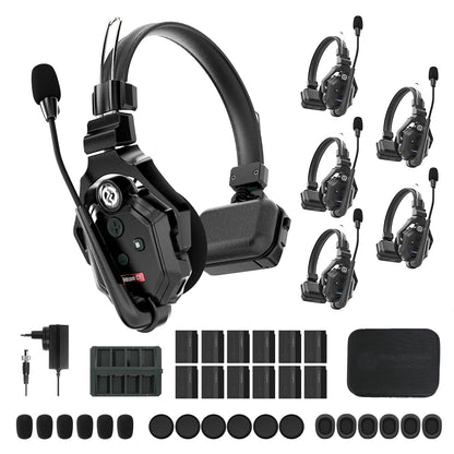 Hollyland Solidcom C1 9-Person Wireless Headset Intercom System with Base Station & 9 headsets, 1.9GHz Full-Duplex Team Communication with AB Grouping Cloud Meeting Announcement Expandable Connection