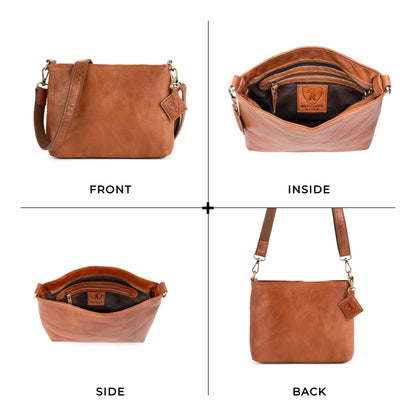 BERLINER BAGS Vintage Genuine Leather Shoulder Bag Marbella S, Small Crossbody Purse for Women - Brown