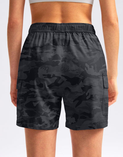 SANTINY Women's 5''/ 7''/9'' Hiking Cargo Shorts Quick Dry Lightweight Summer Shorts for Women Athletic Golf Zipper Pockets(GreyCamo_L)