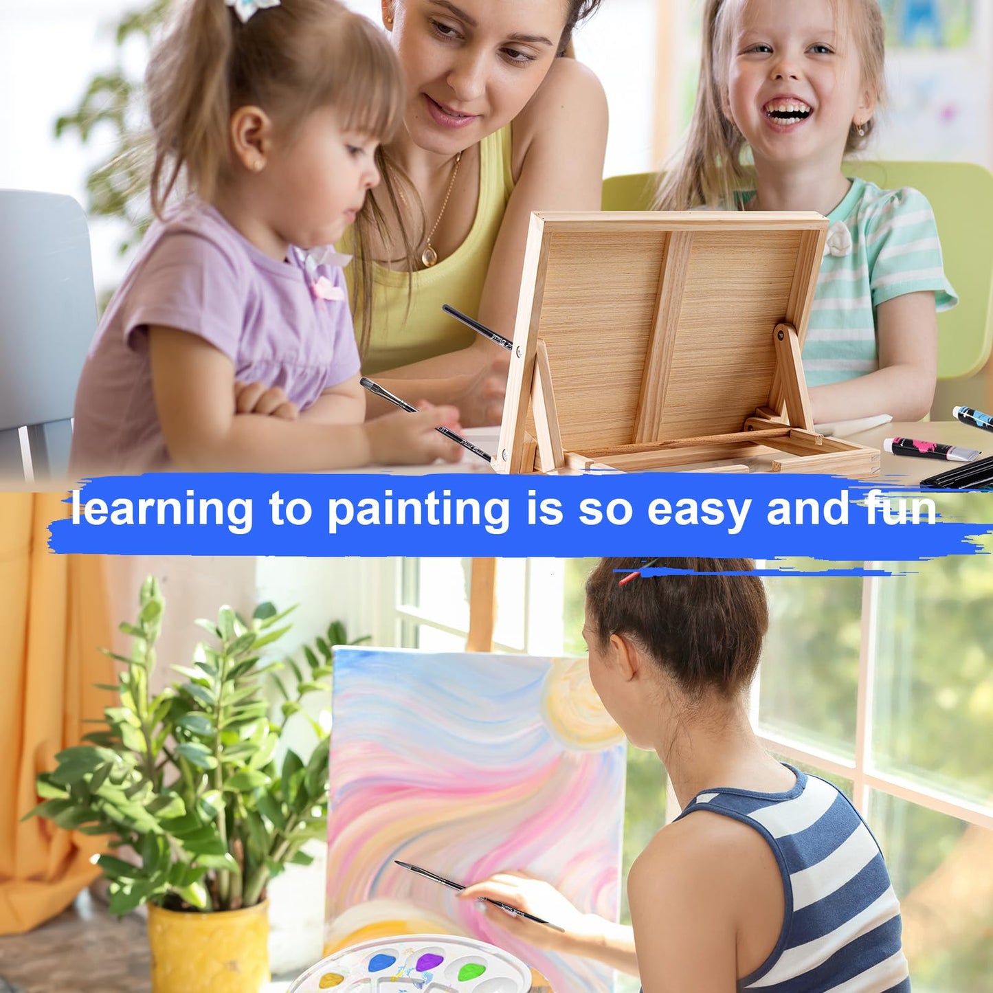 koseibal Acrylic Art Set with 18 Acrylic Paints, 8 Brushes, 4 Stretched Canvas, 1Wooden Easel, Etc, Premium Painting Supplies Kit for Students, Artists Kids, Adults, and Beginner