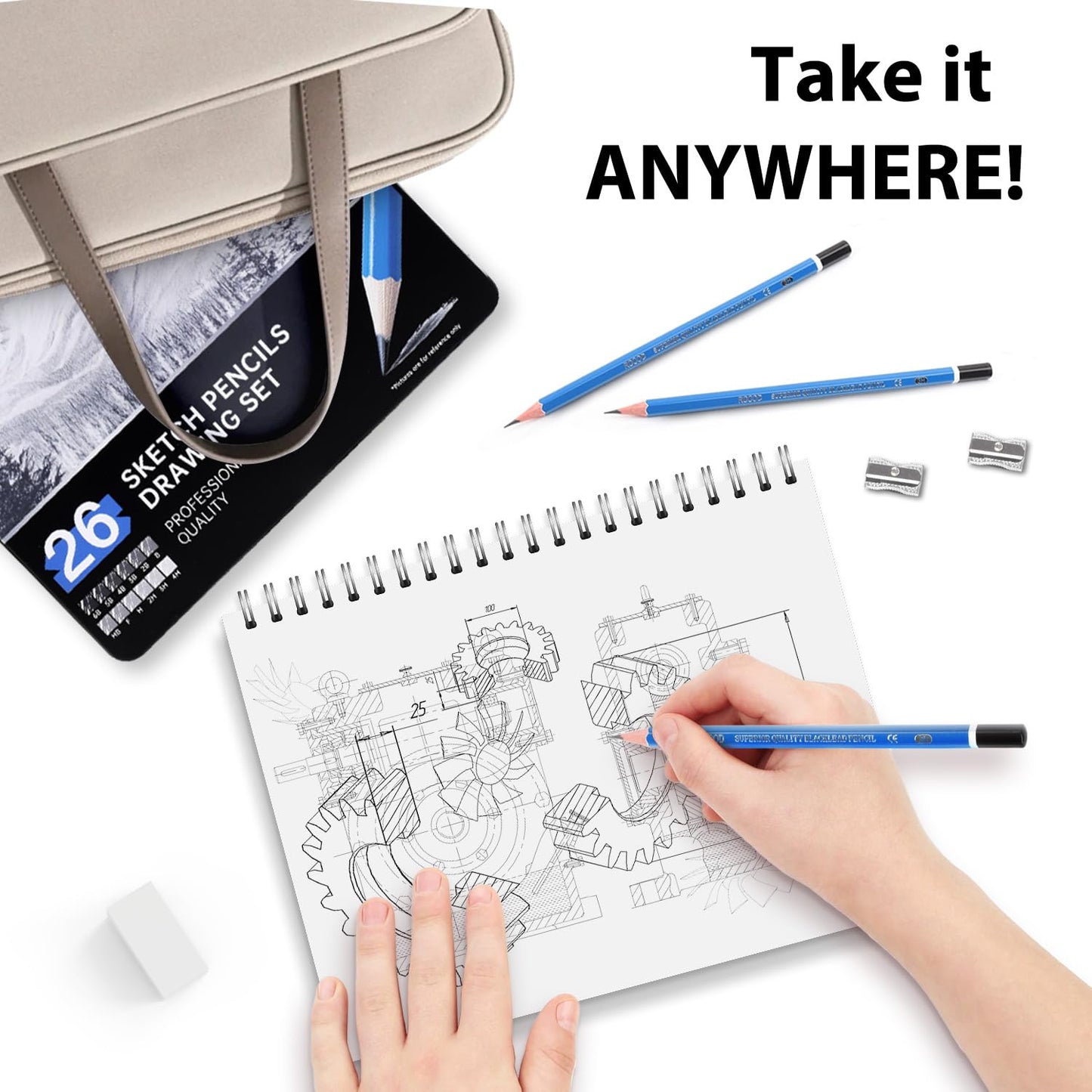 ROCOD Sketch Pencils for Kids and Adults Drawing, 26-Piece Profession Sketching Pencils, Drawing Pencil for Artists Beginner Sketching, Art Graphite Pencil 6B to 4H