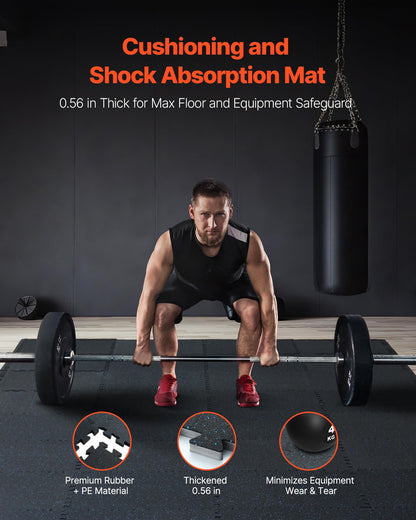 VEVOR 0.56Inch 48sq.ft 12 Tiles Gym Flooring for Home Gym, Rubber Top with High Density EVA Foam, 25 x 25In Gym Floor Exercise Equipment Mats, Interlocking Gym Mats, Puzzle Workout Mats, Black & Blue