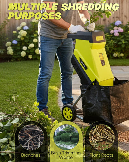 Saker Electric Wood Chipper Shredder 15-Amp Corded 1.8inch Cutting with Collection Bag Double-Sided Blade for Cutting Branches, Clippings, Yard Debris SK-TC110A