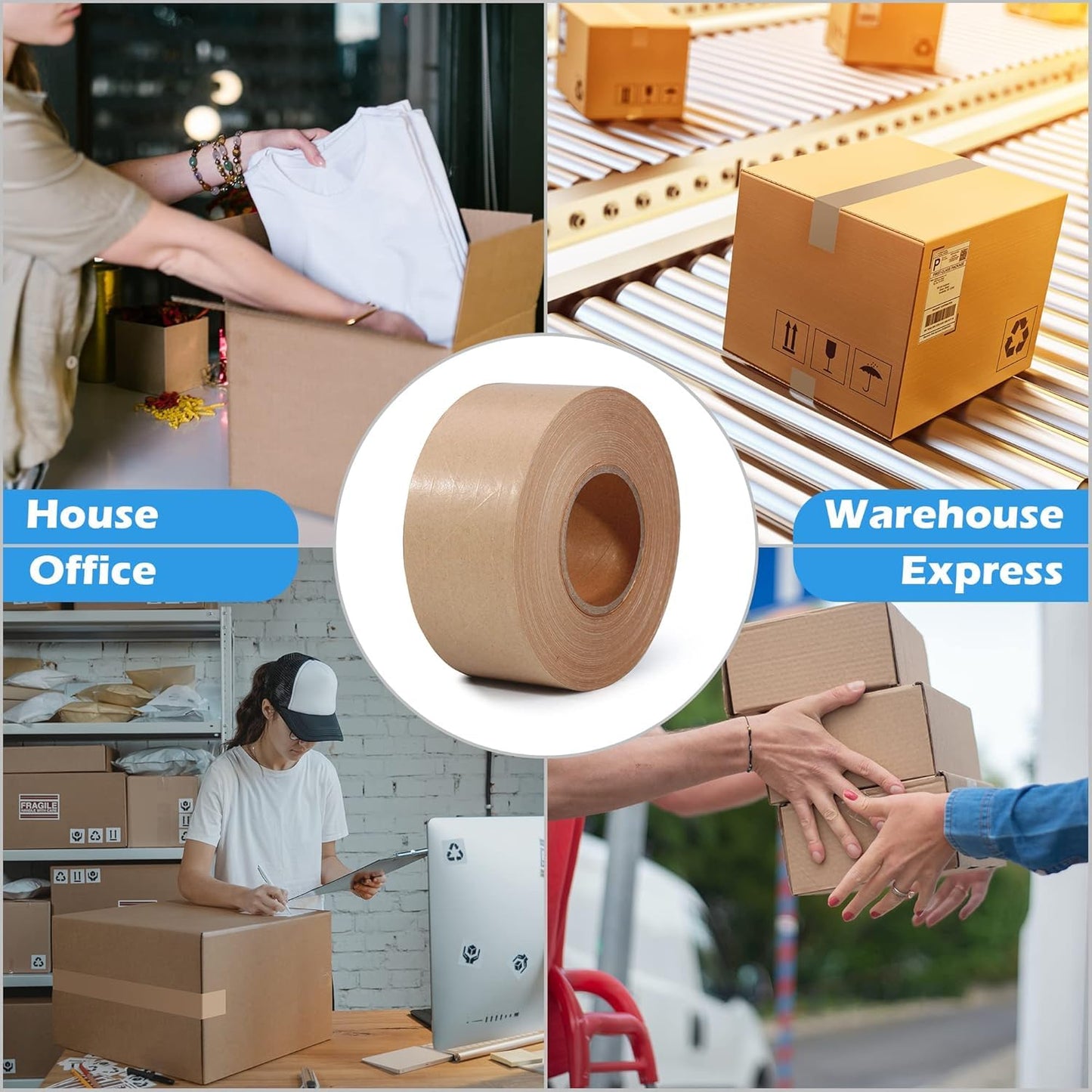 LLPT Kraft Paper Gummed Tape 1.97” x 110 Yards 1 Pack Reinforced Fiberglass Water Activated Kraft Tape Brown Packing Tape Heavy Duty for Mailing Shipping Sealing Boxes (PGB50110R01)