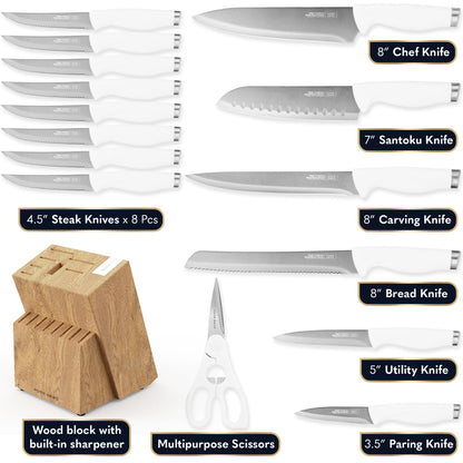 Home Hero Kitchen Knife Set with Sharpener - High Carbon Stainless Steel Knife Block Set with Ergonomic Handles (20 Pcs - Acrylic Black)