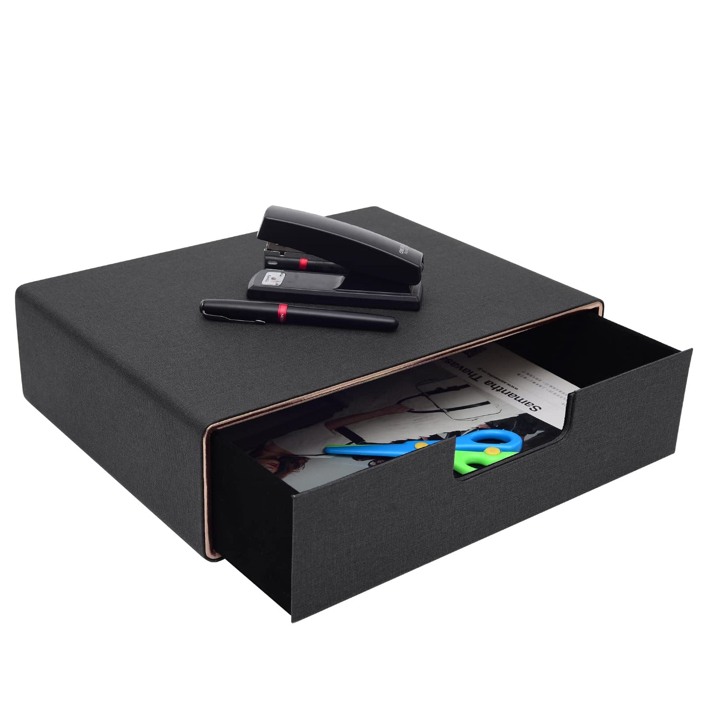 XNONE PU Leather Stackable Organizer Drawer,Executive Office Supplies Desktop Filing A4 File Cabinet/Holder for Jewelry/Bill/Paper/Documents/Makeup Home Decor Stationery Storage Box,Black