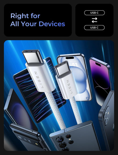 LISEN USB C Cable, 5-Pack [3.3/3.3/6.6/6.6/10FT] for iPhone 17 Charger Cord, 60W USB C to USB C Fast Charging Cable for iPhone 17 Air 16 15 Pro Max, Samsung Z Flip 7/S25/S24, Switch 2, iPad, MacBook