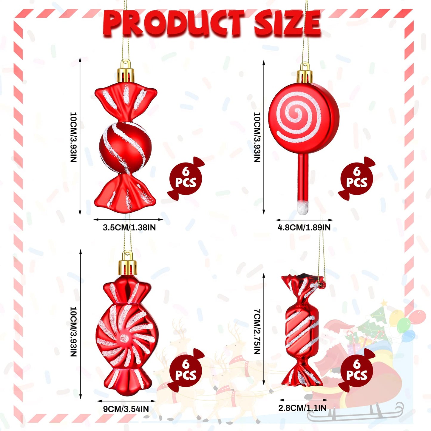 Aoriher 24 Pcs Christmas Candy Cane Ornament Plastic Peppermint Candy Cane Christmas Decorations Xmas Hanging Lollipop Pattern Decorations with Rope for Xmas Holiday Festival Decor(Vivid Style)