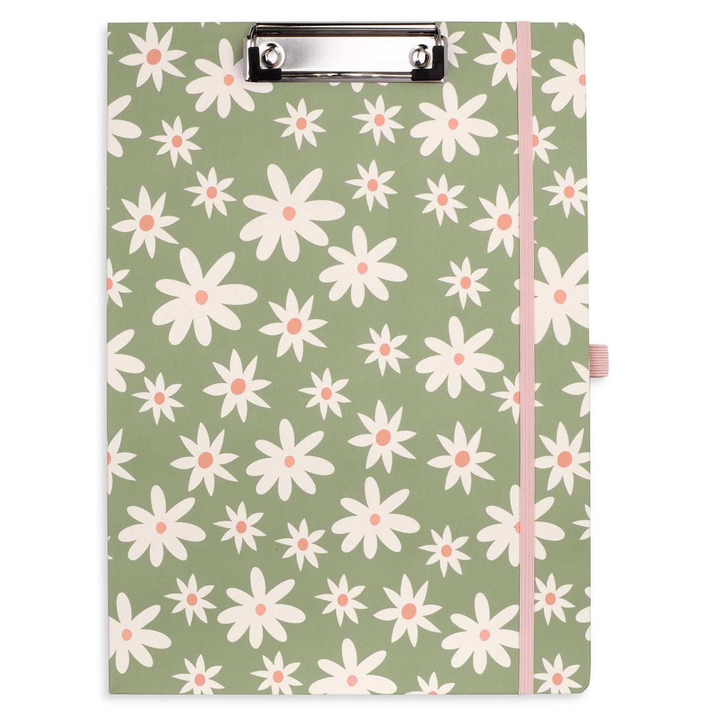 Steel Mill & Co Cute Clipboard Folio with Refillable Lined Notepad and Interior Storage Pocket, Padfolio for Work, Daisy Floral Green