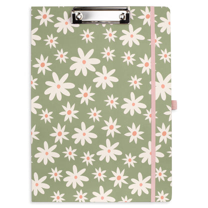 Steel Mill & Co Cute Clipboard Folio with Refillable Lined Notepad and Interior Storage Pocket, Padfolio for Work, Daisy Floral Green