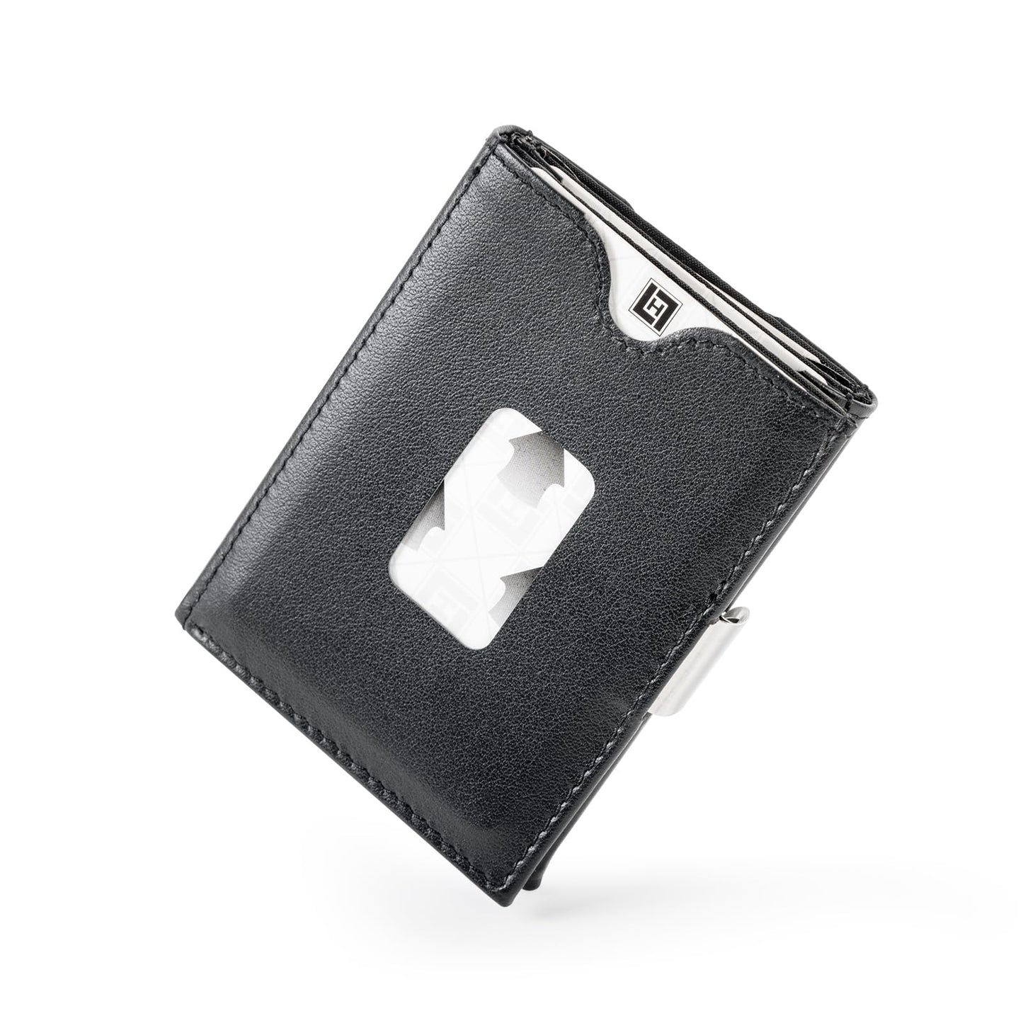 LIULIHUA LLH Leather Trifold Wallet - RFID Blocking with Stainless Steel Locking Clip Wallet, Minimalist Front Pocket RFID Blocking Credit Card Holder (black)