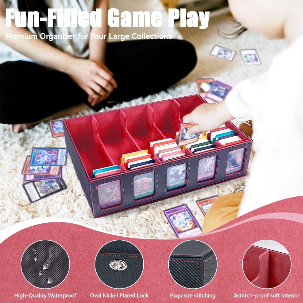 Sesmez 5-Row 3900+ Trading Card Storage Box for MTG, Card Deck Box with Snap-fit Design, 5 Card Sleeves, 10 Stoppers, 80 Dividers and 1 Dice Tray (Black-Red)