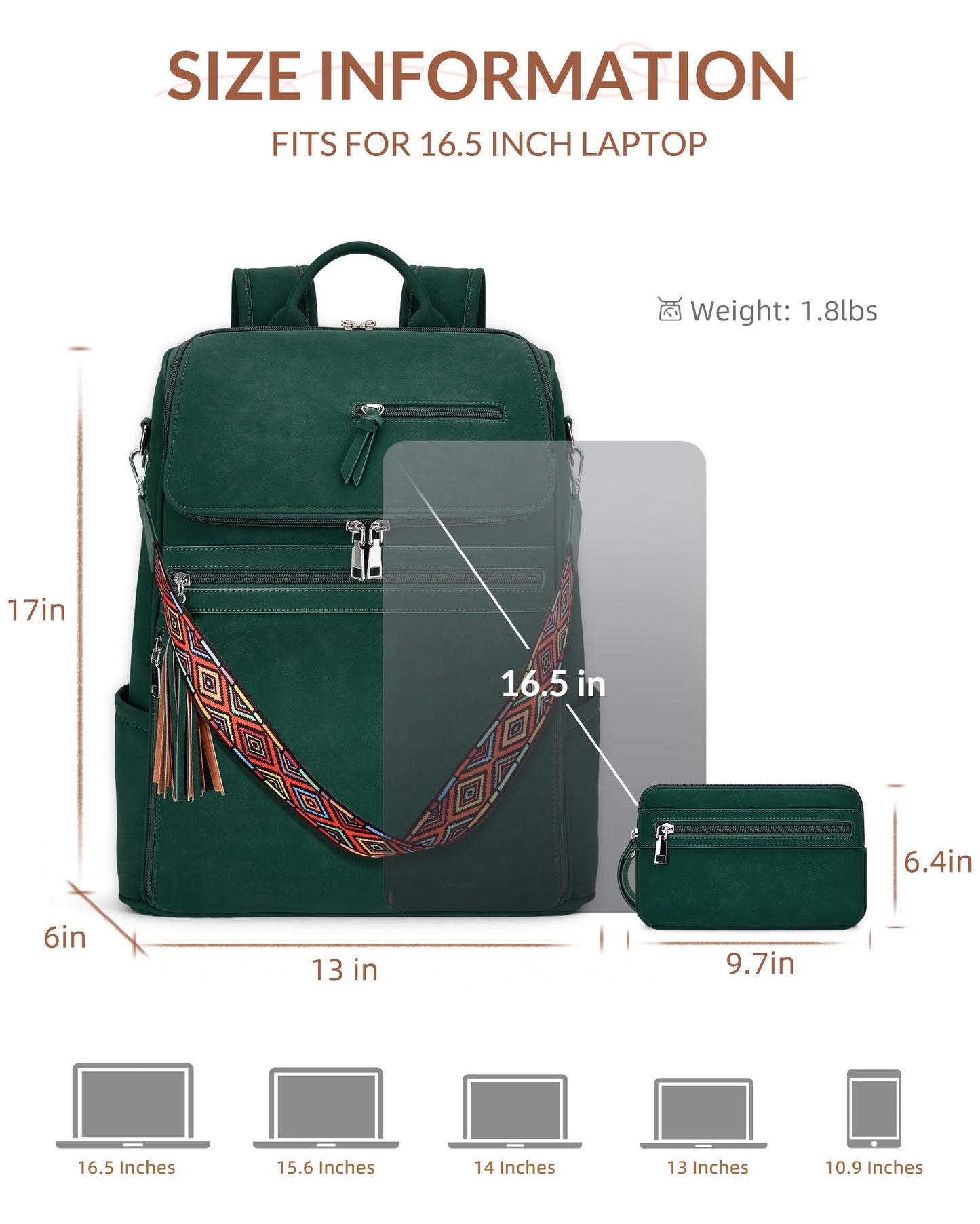 SYTRAH Leather Laptop Backpack for Women Designer Laptop Bag, 16.5 inch Travel Computer Backpacks Purse with Tassel for Work Business with Satchel Purse Green