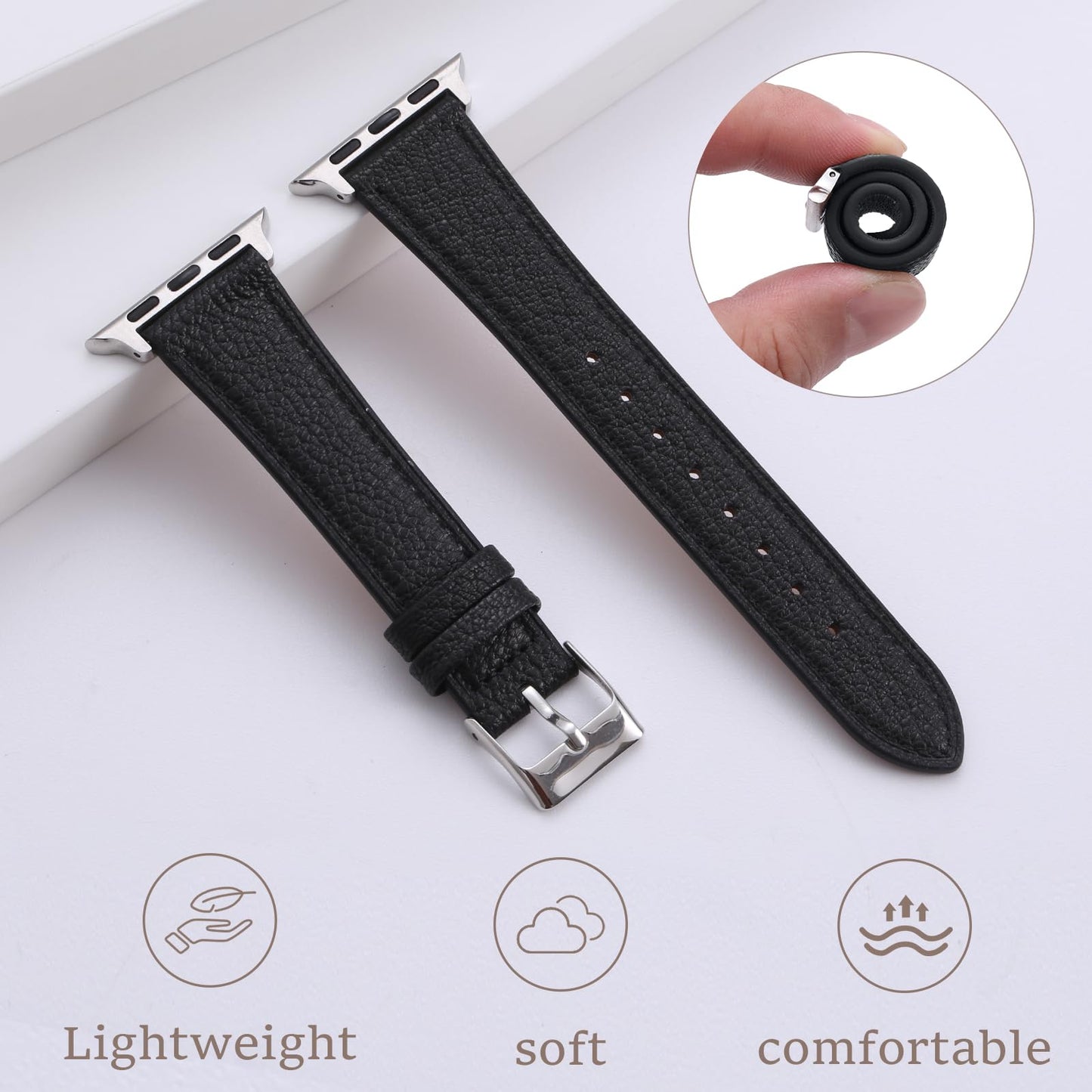 Thin Slim Soft Goatskin Women Leather Watch Bands for Apple Watch 38mm 40mm 41mm 42mm, Small Wrist Watch Band Lightweight Elegant Replacement Straps Compatible with iWatch SE 11 10 9 8 7 6 5 4 3 2 1