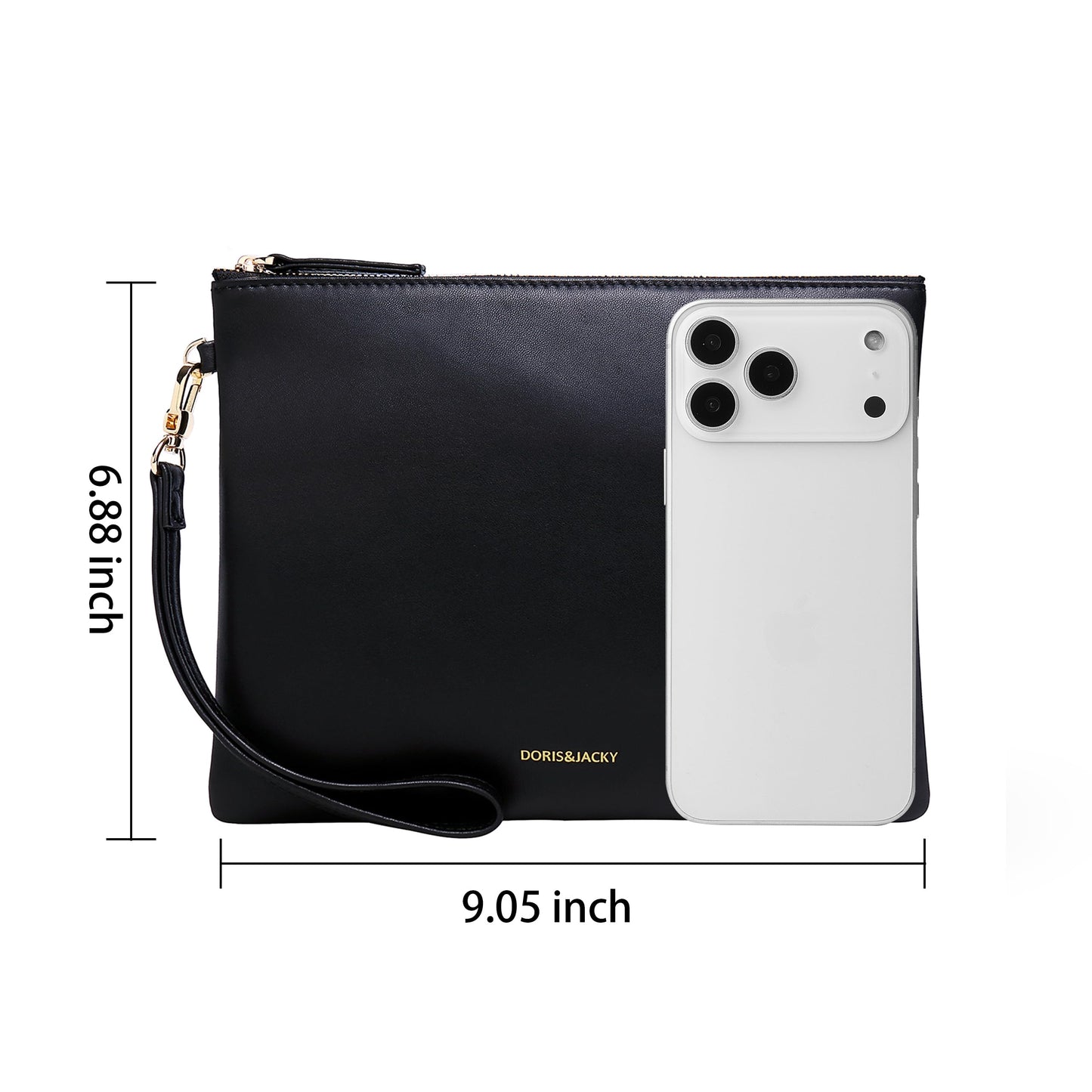 DORIS&JACKY Lambskin Leather Wristlet Clutch Purse For Women Large Soft Designer Wallet With Strap… (Lambskin-black, black)