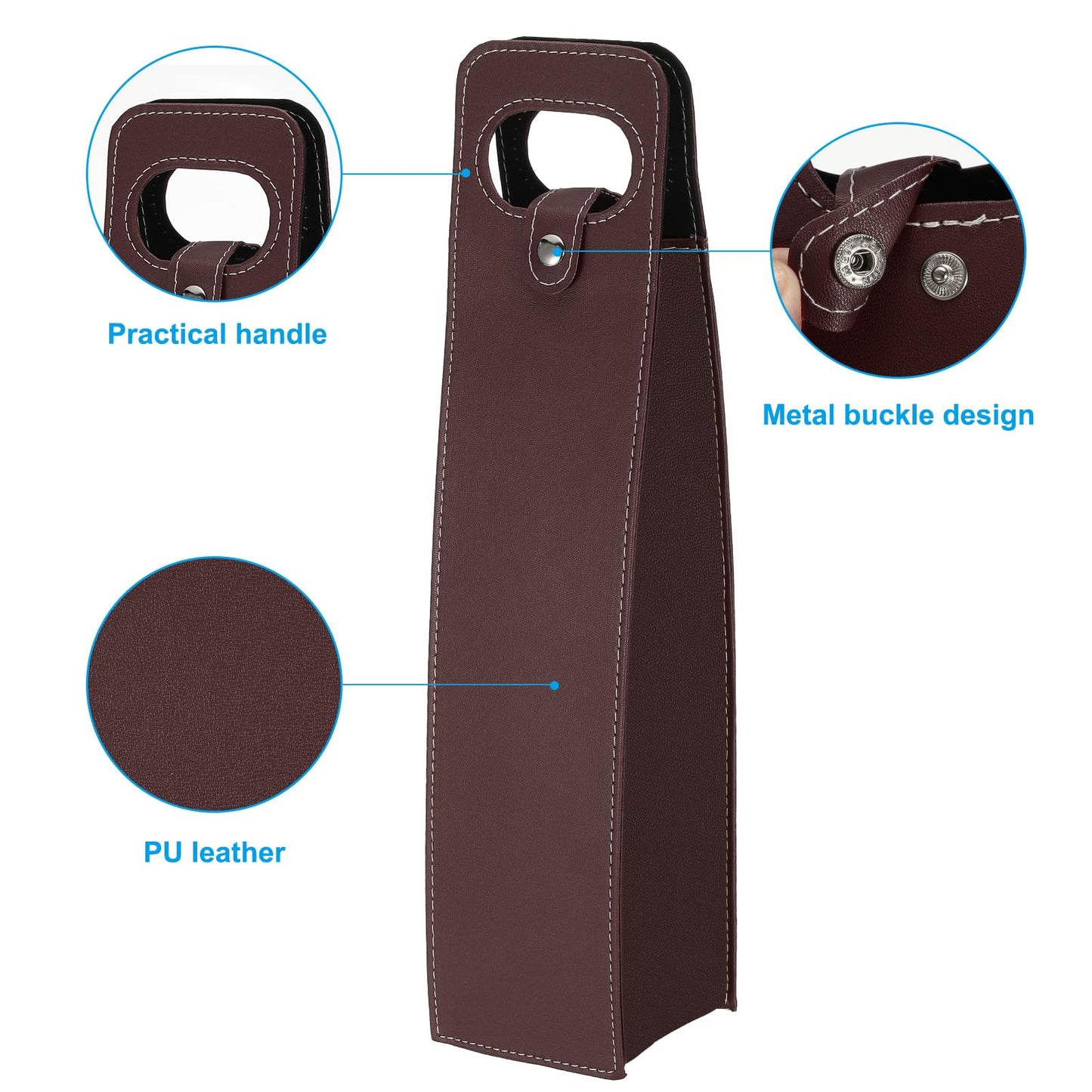 PATIKIL Wine Gift Bag, 2 Pack Wine Bag Reusable Leather Wine Tote Carrier for Wine Bottles Portable Champagne Gift Bags for Picnic Party Wedding, Brown
