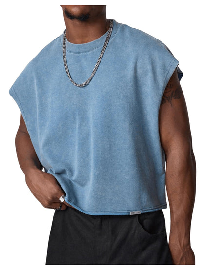 GORGLITTER Men's Dolman Sleeve Crop Vest Top T Shirts Crewneck Loose Pullover Tank Tops Blue X-Large
