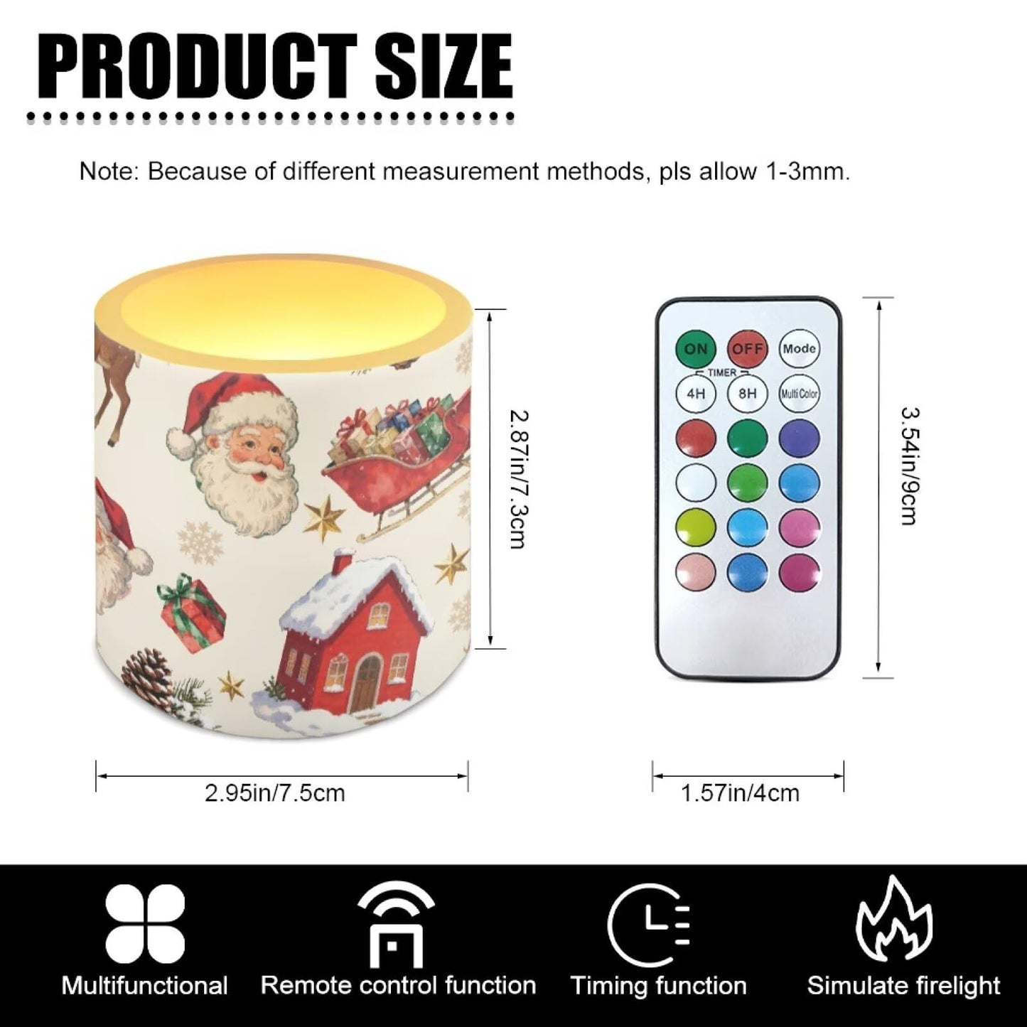 Poceacles LED Flameless Candles Set of 4 Battery Operated Fake Flickering Candles, Outdoor Indoor Tealights for Holiday Festival Christmas Decorations, Santa Claus Sleigh Christmas Wreath Beige