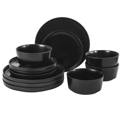 Gibson Home Queenslane 16 Piece Double Bowl Plates and Bowls Dinnerware Sets - Matte Blue
