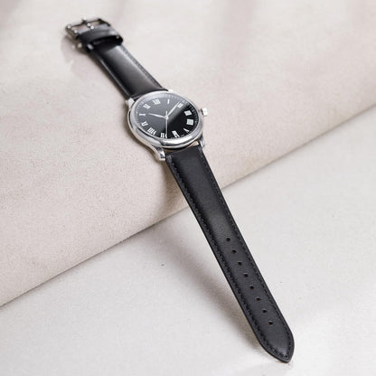 Afany Leather Watch Band 18mm for Men and Women, Quick Release Watch Strap, Black Replacement Watchband