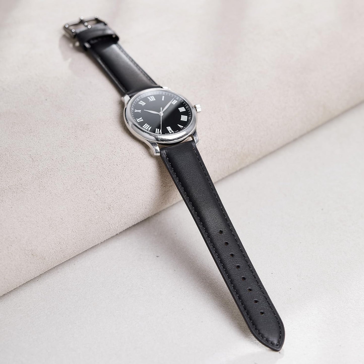 Afany Leather Watch Band 19mm for Men and Women, Quick Release Watch Strap, Black Replacement Watchband