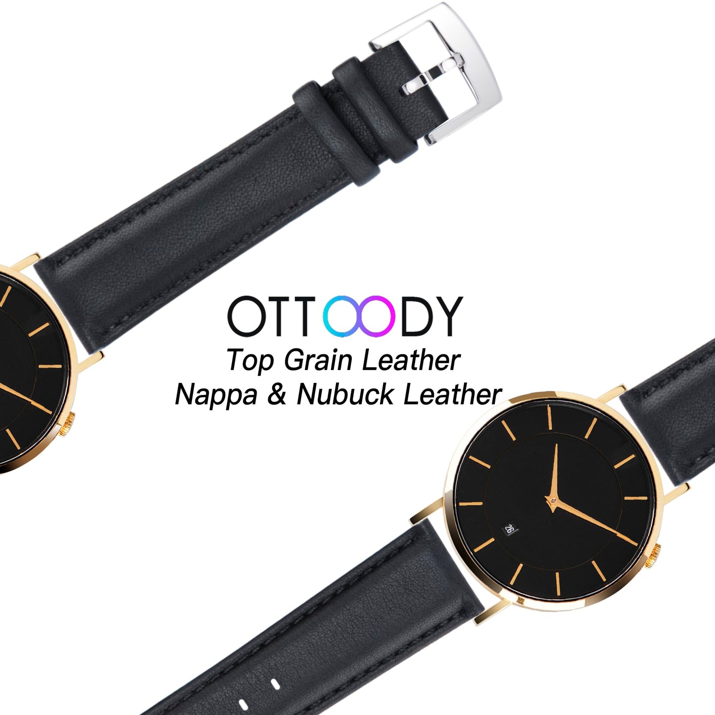 OTTOODY Leather Watch Bands Strap Quick Release, Elegant & Soft Top Grain Genuine Leather Watch band for Men Women, 22mm 21mm 20mm 18mm 16mm Replacement Straps for Watch & Smartwatch, Silver Buckle