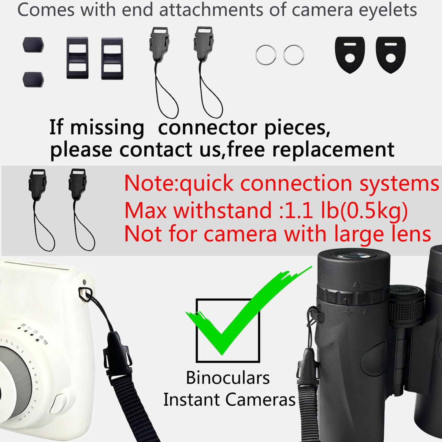 YMTHamaz3 Camera Neck Strap/Thin Camera Strap or Binoculars Strap Black