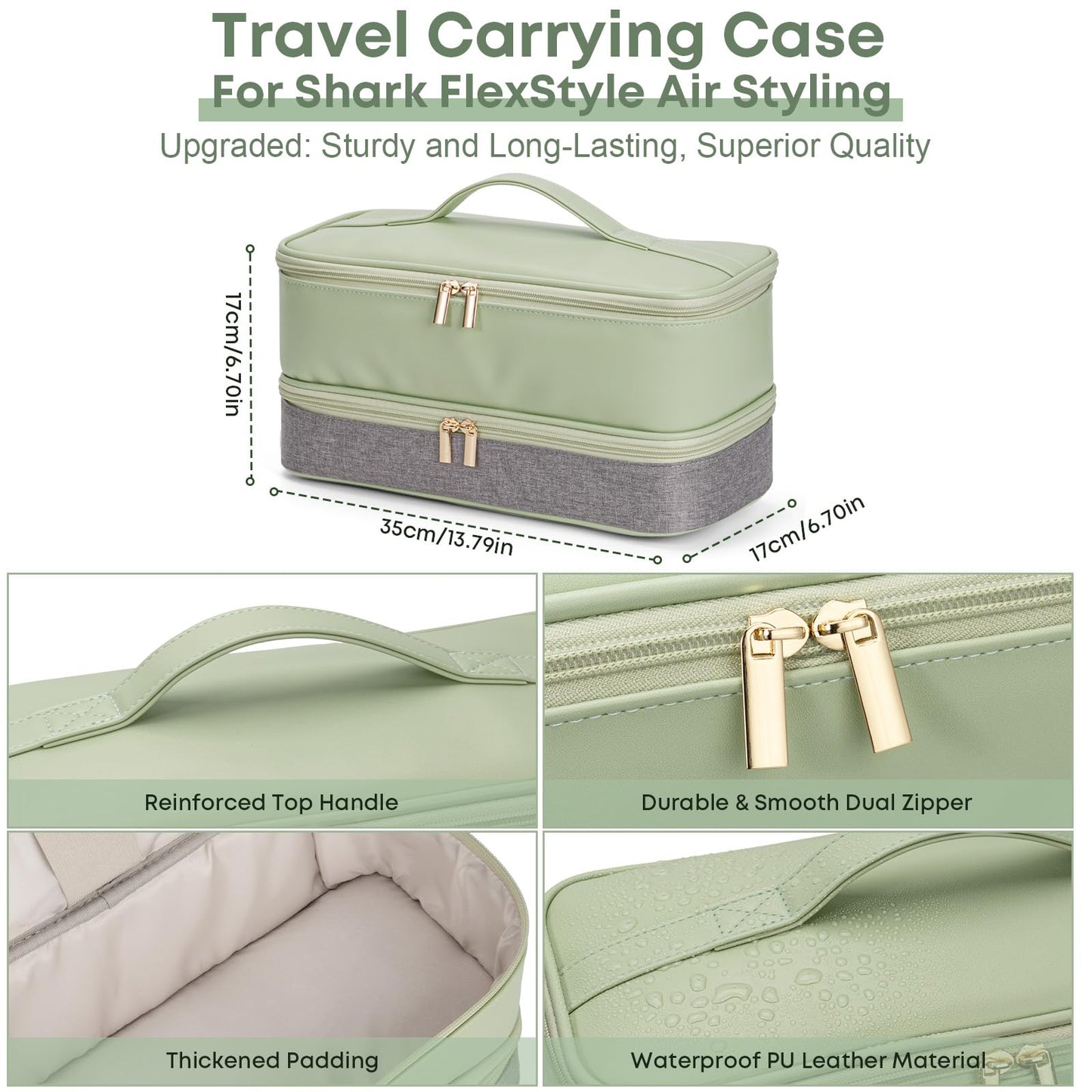 Double-Layer Travel Carrying Case for Shark Flexstyle/FlexFusion Airwrap Brush Hair Dryer , Waterproof PU Leather Hair Tool Organizer for Shark Flexstyle /Dyson Airwrap Styler Travel Accessories