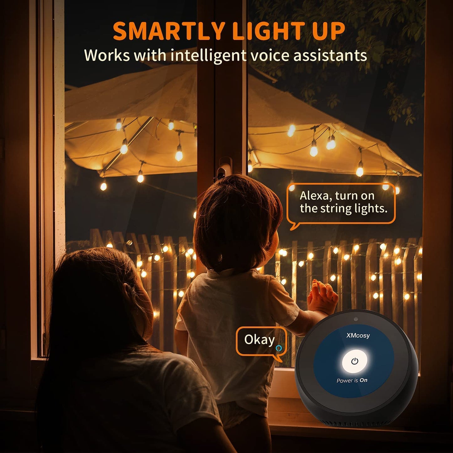 XMCOSY+ Outdoor String Lights, Smart Patio Lights 100Ft Dimmable Outdoor Lights Warm White, 50 G40 LED Bulbs, WiFi String Lights for Outside, Work with Alexa, APP Control, Waterproof Extendable