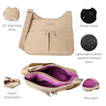 Baggallini Cross Over Crossbody Women 11x8.5 Medium Travel Bag Lightweight Water-Resistant Nylon Organized Handbag Purse