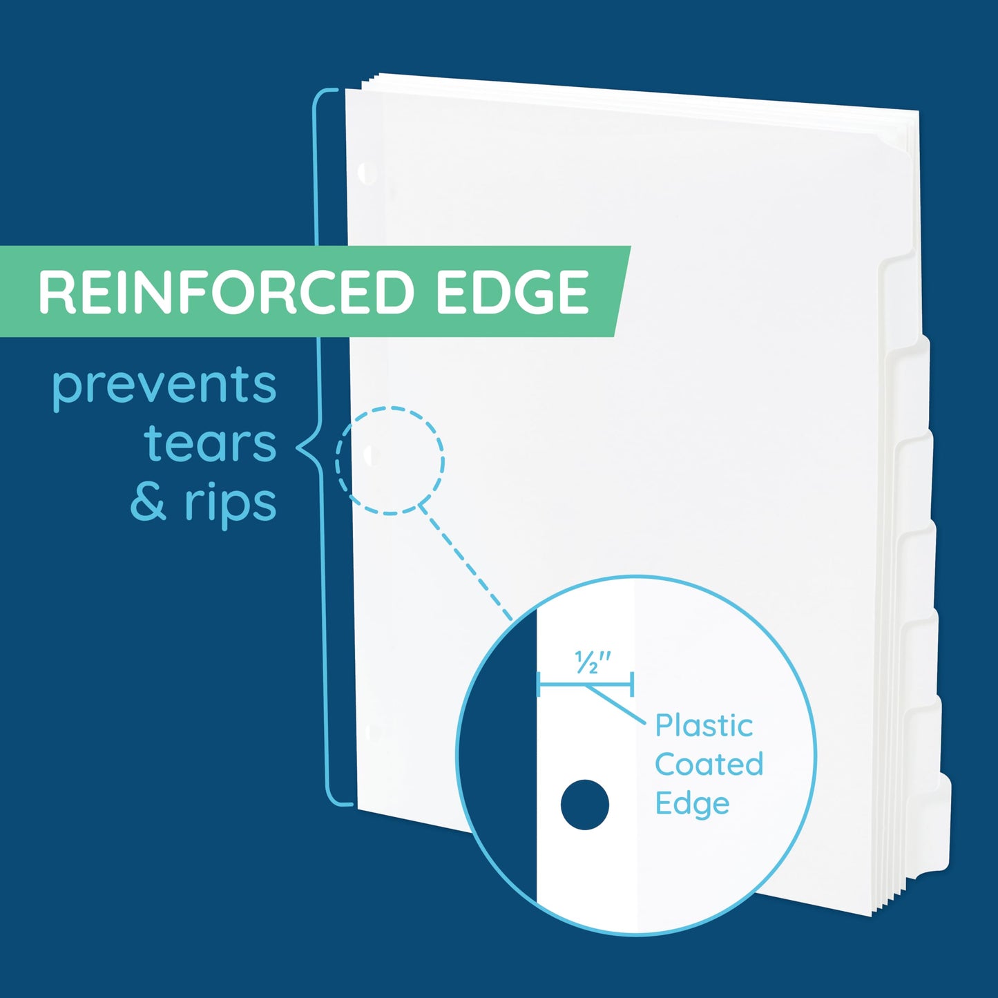 Blue Summit 8 Tab Dividers for 3 Ring Binder, Reinforced Edge, 1/8 Cut, Letter Size, Binder Dividers 8 Tab Bulk for Notebooks, White Index Divider, 12 Sets, 96 Pack