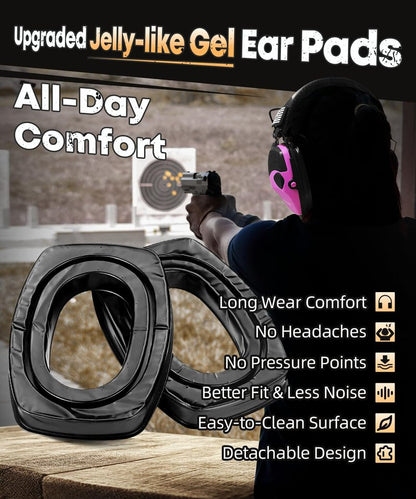 ZOHAN Safety Ear Protection with Gel Ear Pads, 4X Sound Amplification, Impact Hearing Protection 23dB NRR for Hunting, Range Use(Gel-Black+Purple)