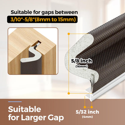 60FT Weather Stripping Door Seal, Kerf Style Foam Strip for Large Gaps, with Scraper Tool for Exterior and Interior Frames, Brown