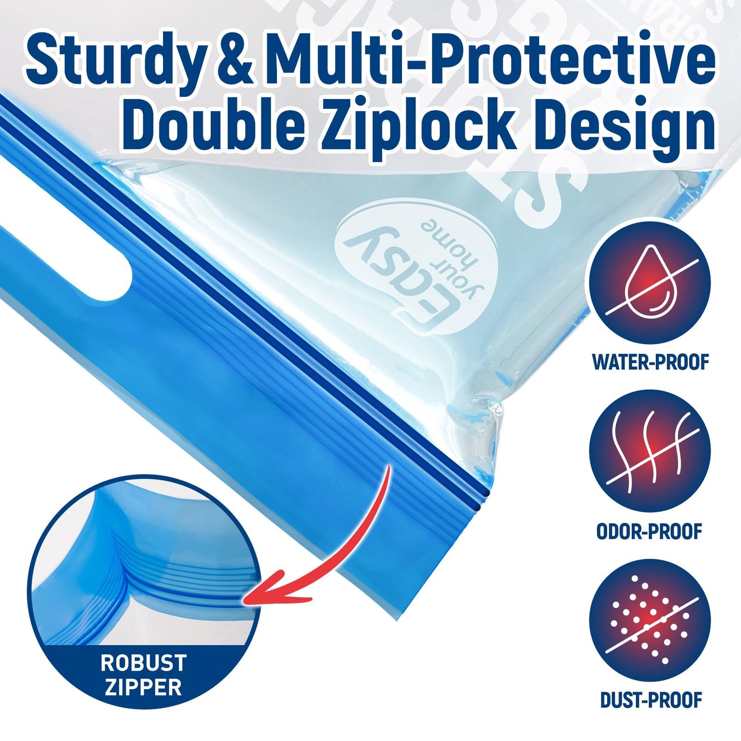 EASYYOURHOME 5PCS 5 Gallon Zipper Lock Plastic Bags with Handle and bottom,18"x23"+7",Extra Large Size Reusable Storage Bag with Double Zip for Clothing,Travel,Moving,Beach,BPA-Free,3-Mil Thick