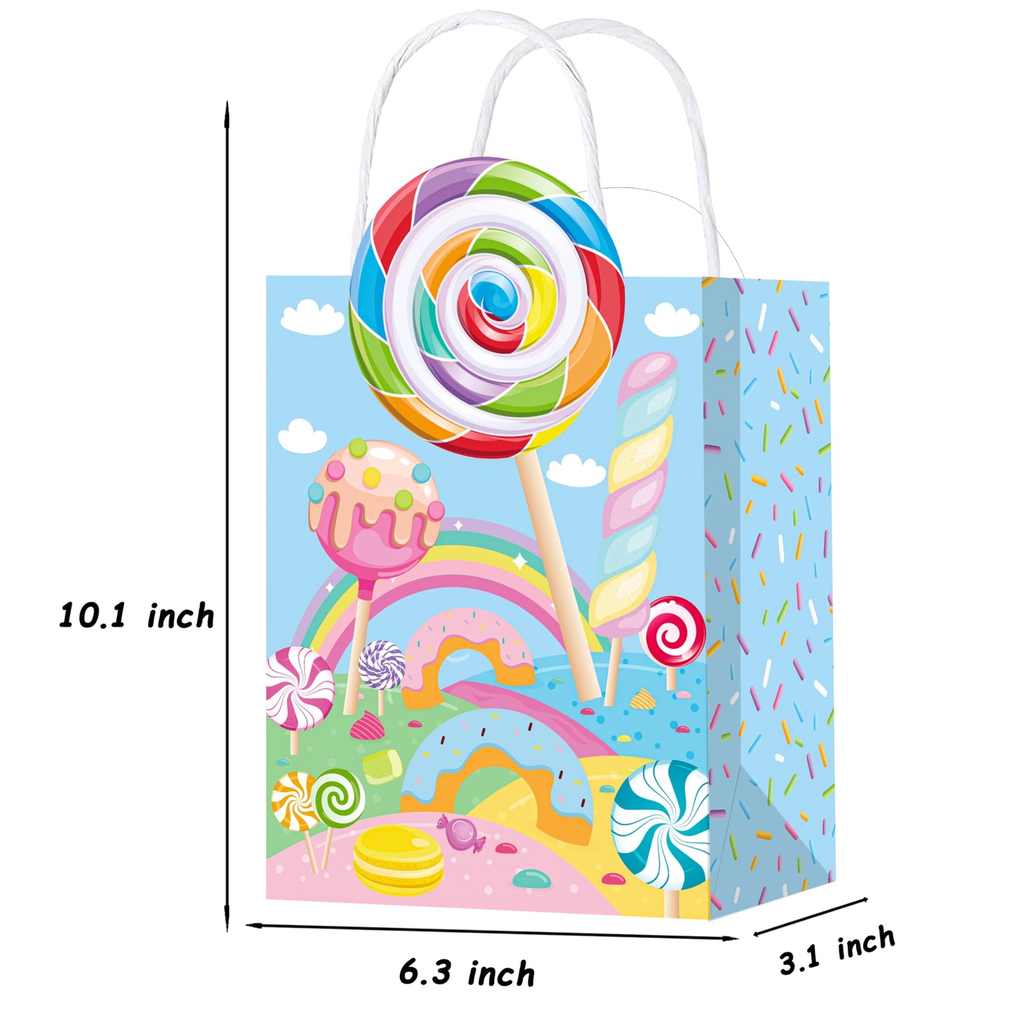 C L cooper life 12pcs Candyland Party Gift Treat Bags with Handles - Lollipop Themed Party Goodie Bags - Candyland Birthday Party Supplies
