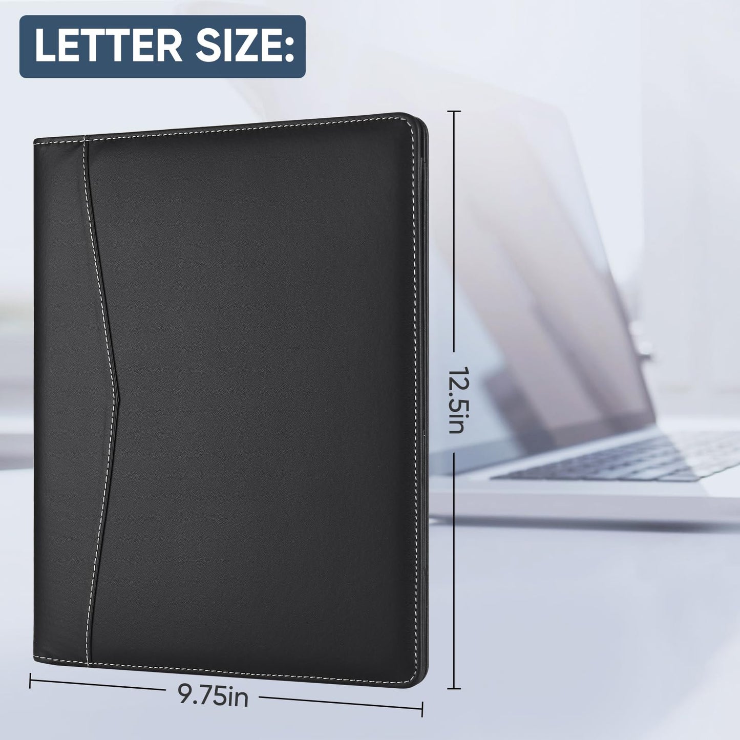 Pacific Mailer Padfolio Portfolio Leather Binder, Interview Legal Document Organizer, Business Card Holder Included Letter Sized Writing Pad [Piano Noir Faux Leather Matte Finish]
