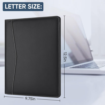 Pacific Mailer Padfolio Portfolio Leather Binder, Interview Legal Document Organizer, Business Card Holder Included Letter Sized Writing Pad [Piano Noir Faux Leather Matte Finish]