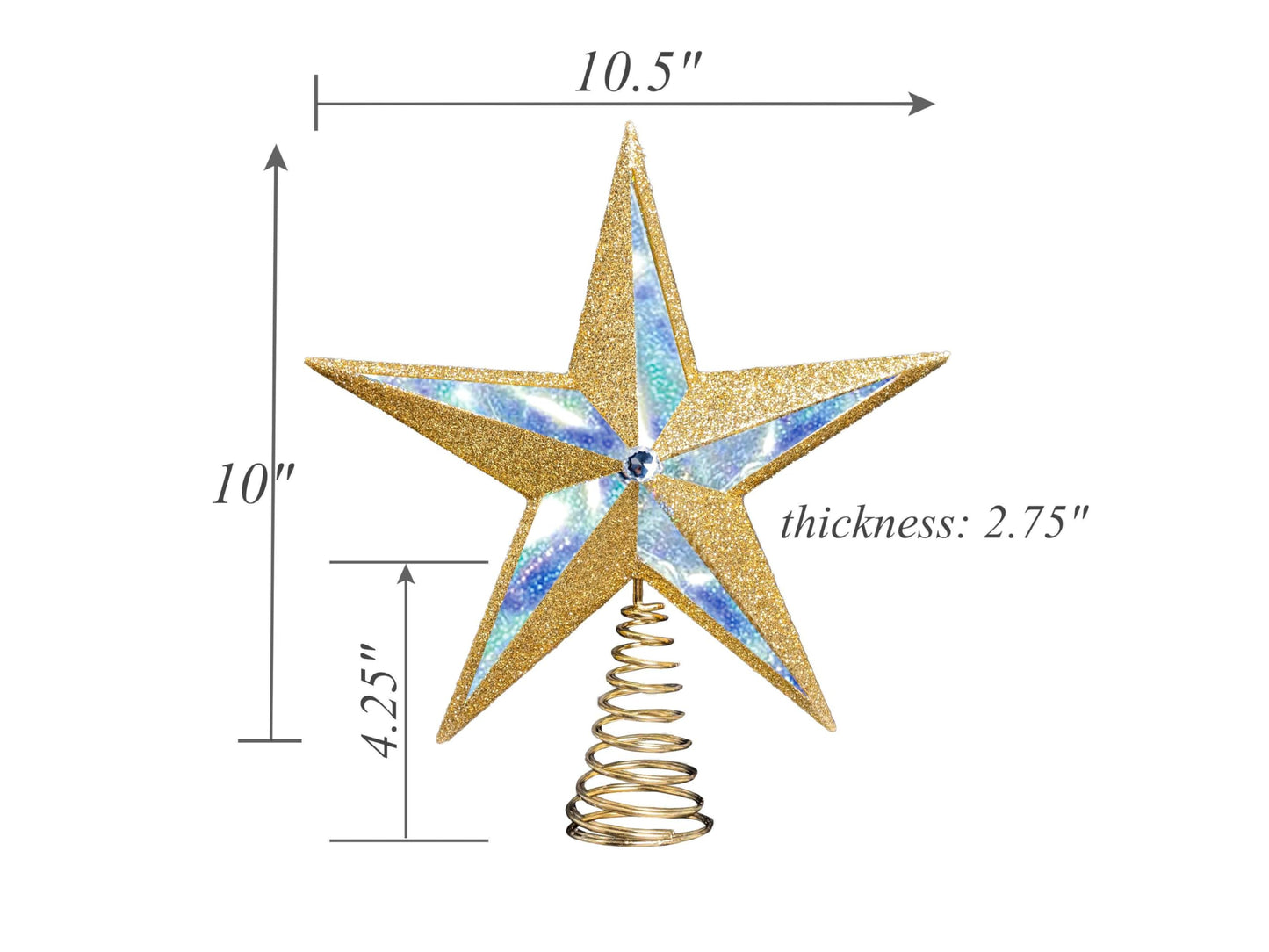 Christmas Traditions 10 inch Large Filigree Gold Holographic Glittered Christmas Star Tree Topper Star for Large Tree 6 feet-8 feet Tall/Home Decor Ornaments (Gold Holographic)